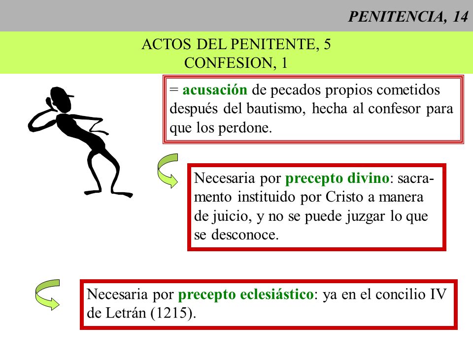 PENITENCIA, 14 ACTOS DEL PENITENTE, 5. CONFESION, 1. = acusación de pecados propios cometidos. después del bautismo, hecha al confesor para.
