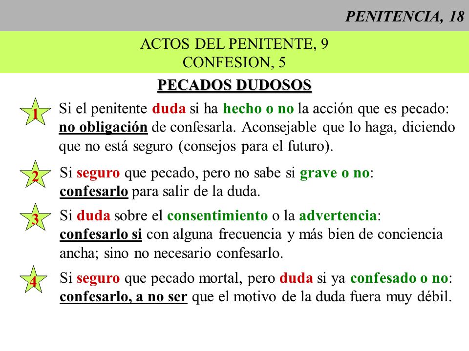 PENITENCIA, 18 ACTOS DEL PENITENTE, 9. CONFESION, 5. PECADOS DUDOSOS. 1. Si el penitente duda si ha hecho o no la acción que es pecado: