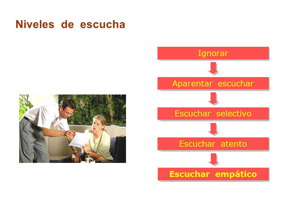 Niveles de escucha Ignorar Aparentar escuchar Escuchar selectivo