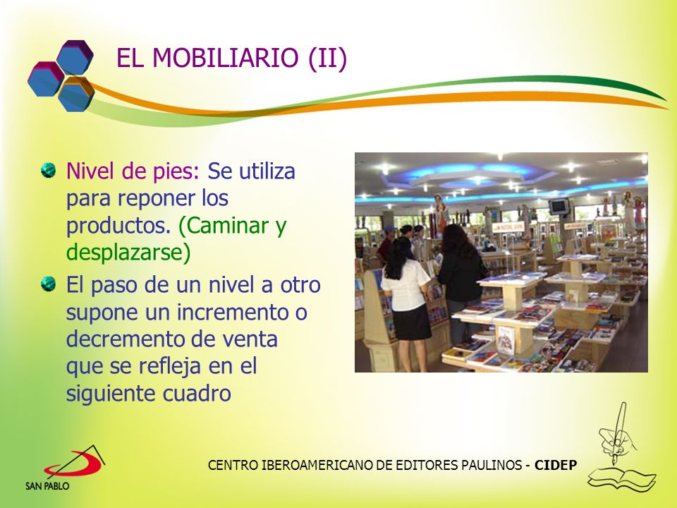 EL MOBILIARIO (II) Nivel de pies: Se utiliza para reponer los productos. (Caminar y desplazarse)