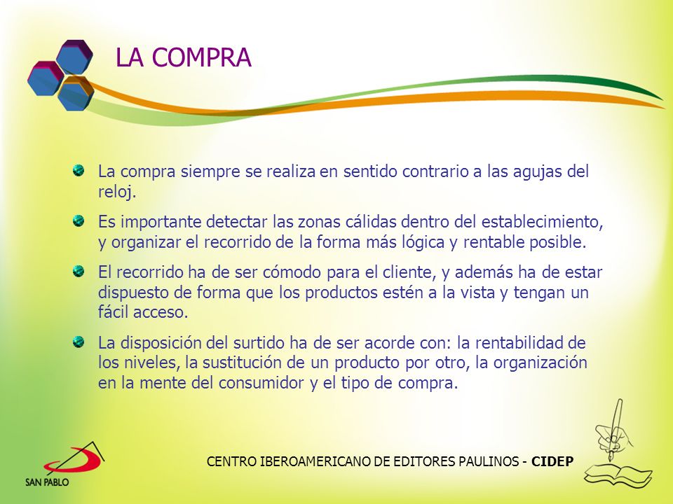 LA COMPRA La compra siempre se realiza en sentido contrario a las agujas del reloj.