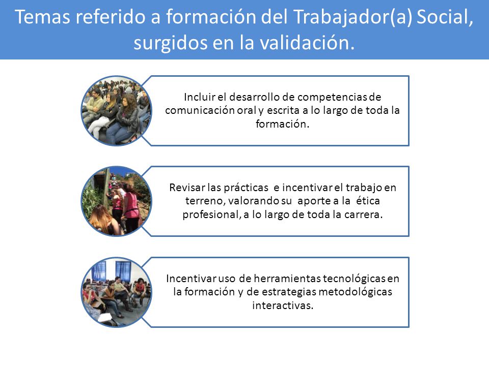 Temas referido a formación del Trabajador(a) Social, surgidos en la validación.