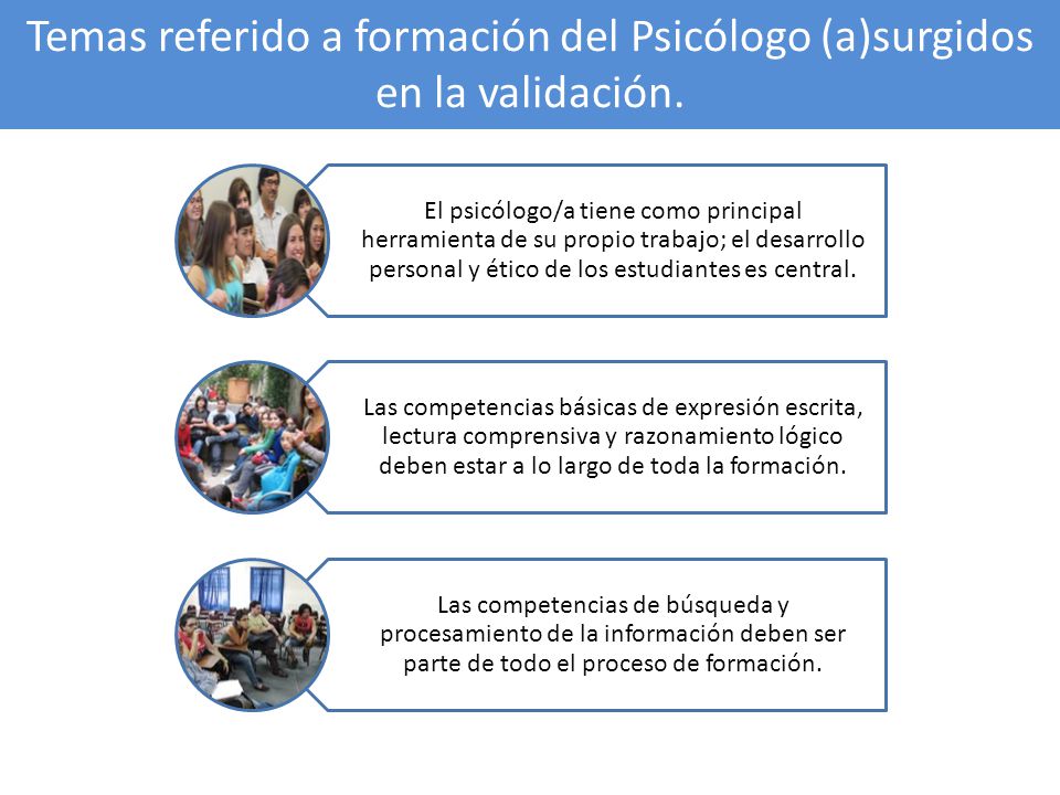 Temas referido a formación del Psicólogo (a)surgidos en la validación.