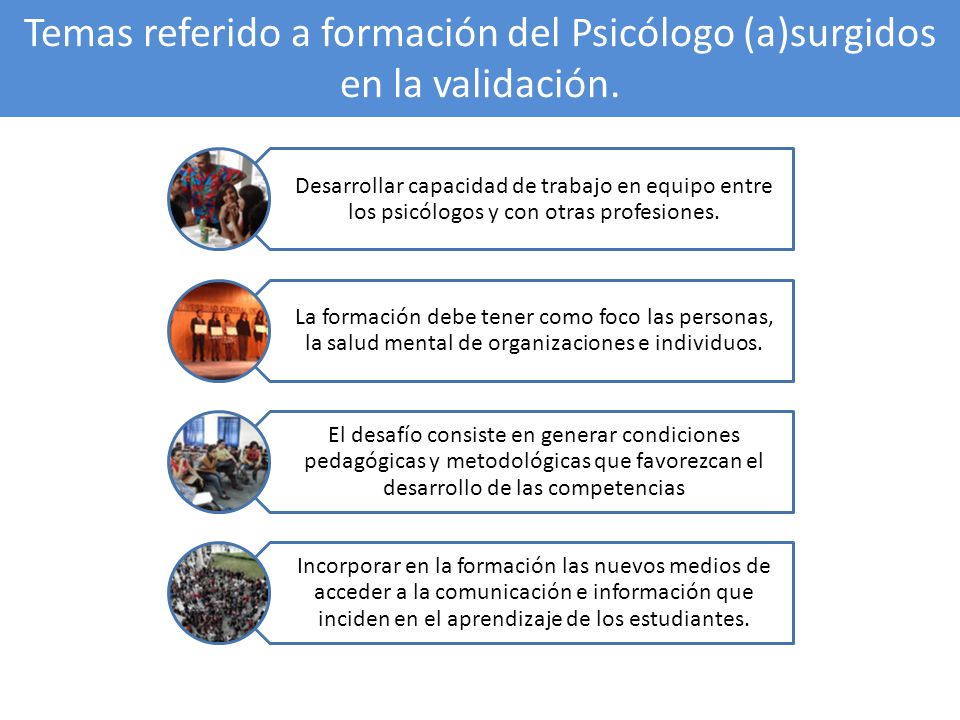 Temas referido a formación del Psicólogo (a)surgidos en la validación.