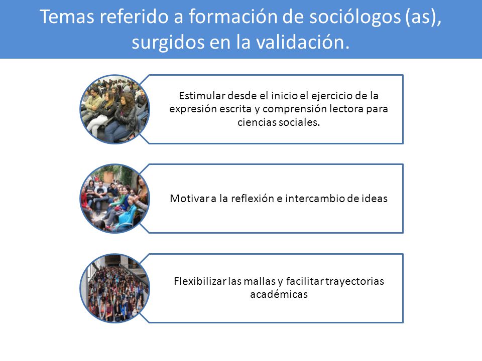 Temas referido a formación de sociólogos (as), surgidos en la validación.