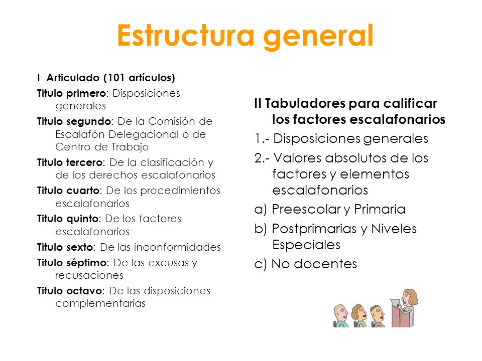 Estructura general I Articulado (101 artículos) Titulo primero: Disposiciones generales.