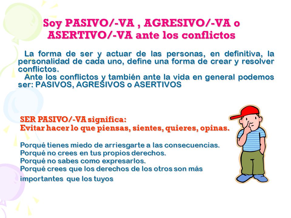 Soy PASIVO/-VA , AGRESIVO/-VA o ASERTIVO/-VA ante los conflictos
