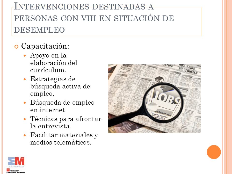 Intervenciones destinadas a personas con vih en situación de desempleo