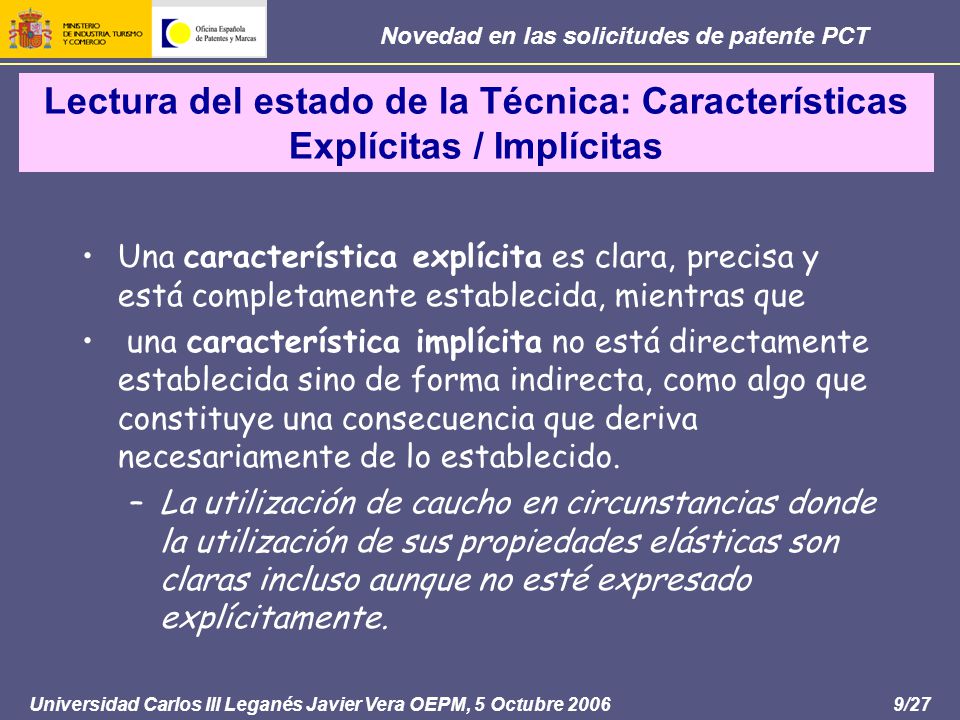Lectura del estado de la Técnica: Características Explícitas / Implícitas