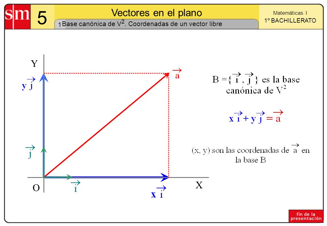 Base canónica de V2. Coordenadas de un vector libre