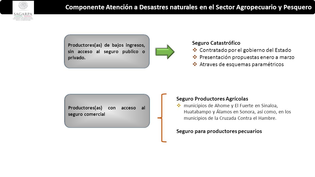 Componente Atención a Desastres naturales en el Sector Agropecuario y Pesquero