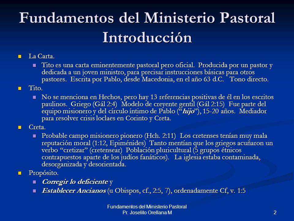 Fundamentos del Ministerio Pastoral Introducción