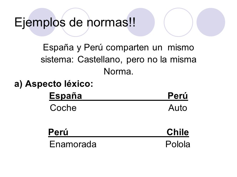 Ejemplos de normas!! España y Perú comparten un mismo