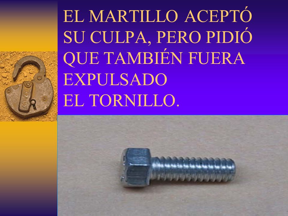 EL MARTILLO ACEPTÓ SU CULPA, PERO PIDIÓ QUE TAMBIÉN FUERA EXPULSADO EL TORNILLO.