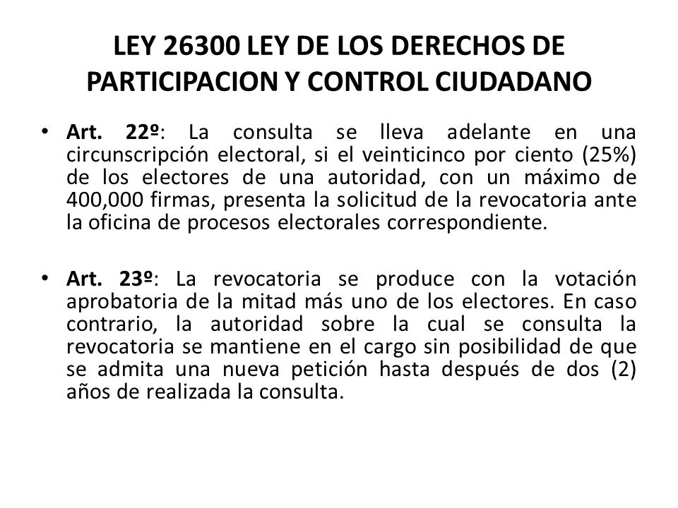 LEY LEY DE LOS DERECHOS DE PARTICIPACION Y CONTROL CIUDADANO