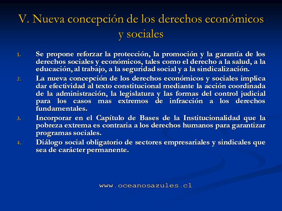 V. Nueva concepción de los derechos económicos y sociales