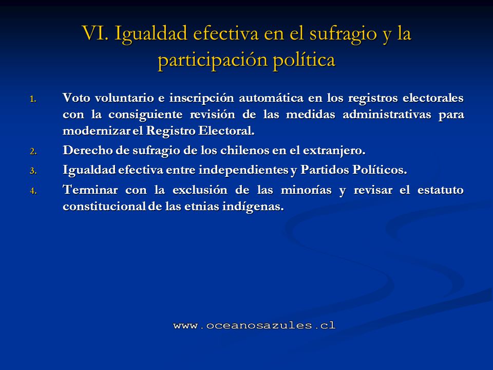 VI. Igualdad efectiva en el sufragio y la participación política