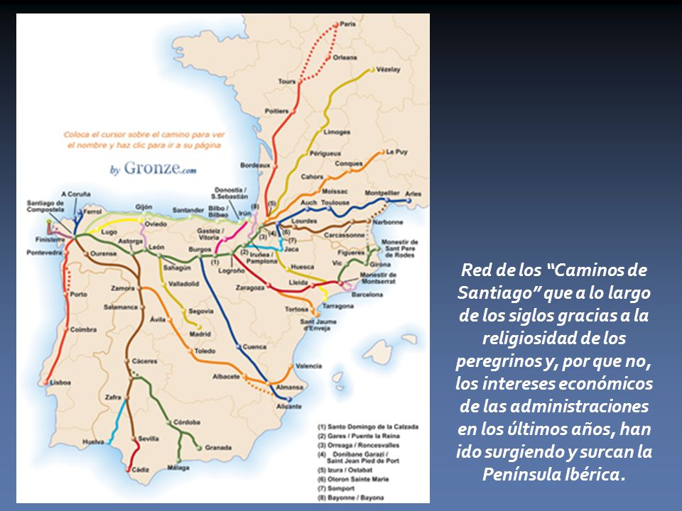Red de los Caminos de Santiago que a lo largo de los siglos gracias a la religiosidad de los peregrinos y, por que no, los intereses económicos de las administraciones en los últimos años, han ido surgiendo y surcan la Península Ibérica.