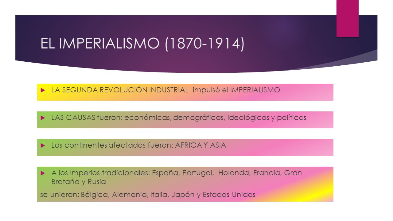 EL IMPERIALISMO ( ) LA SEGUNDA REVOLUCIÓN INDUSTRIAL impulsó el IMPERIALISMO.