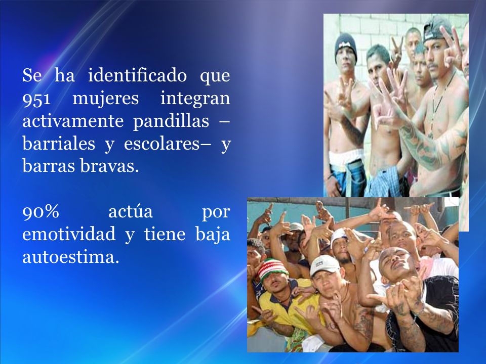 Se ha identificado que 951 mujeres integran activamente pandillas –barriales y escolares– y barras bravas.