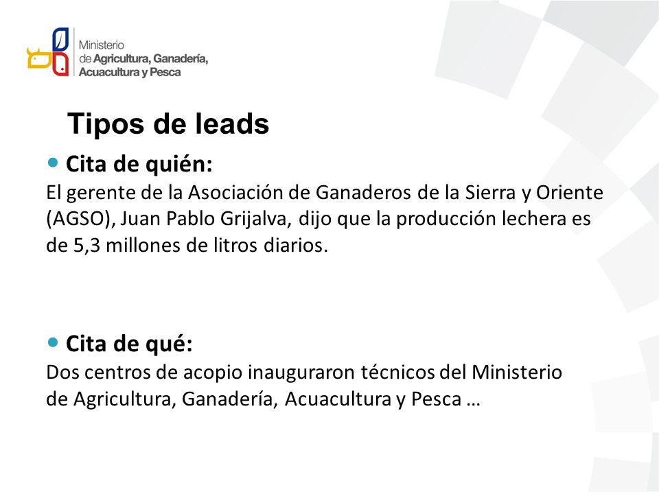 Tipos de leads Cita de quién: Cita de qué: