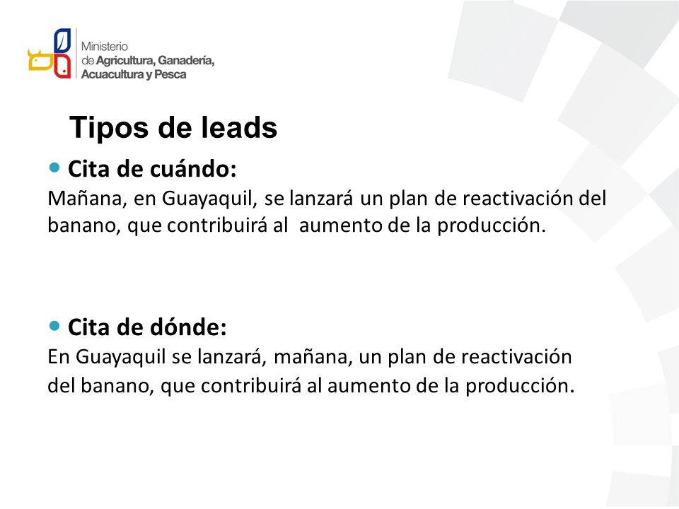 Tipos de leads Cita de cuándo: Cita de dónde: