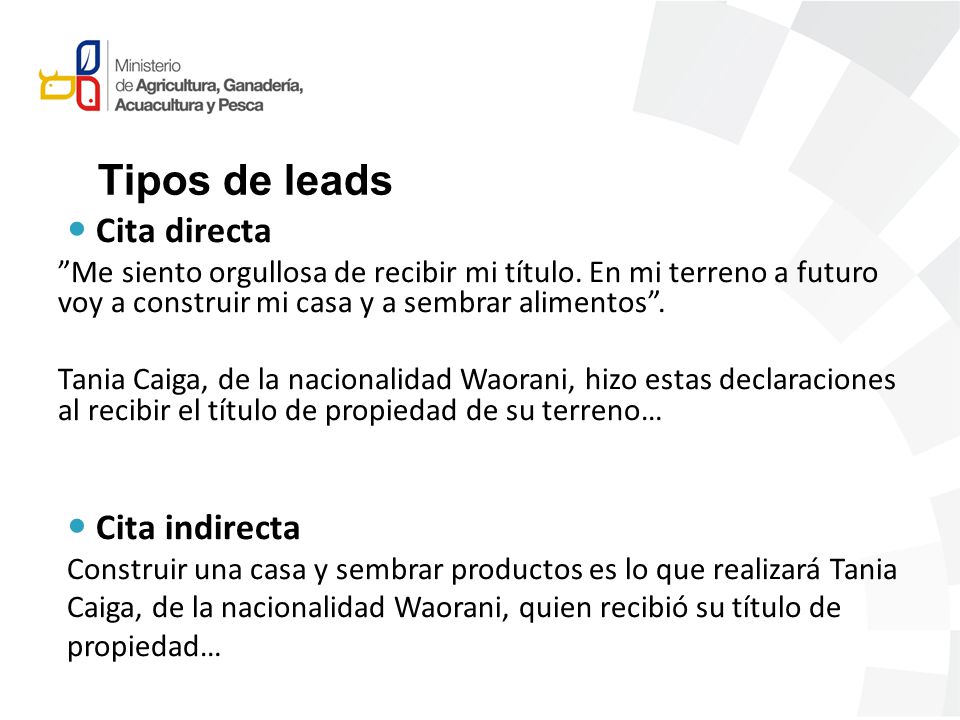 Tipos de leads Cita directa Cita indirecta