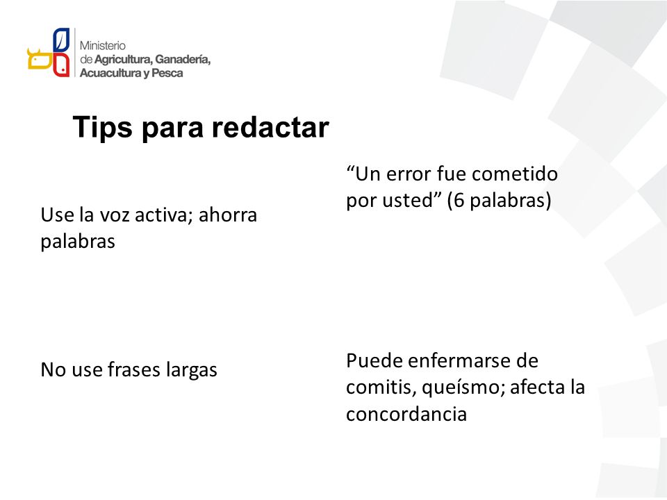 Tips para redactar Un error fue cometido por usted (6 palabras)