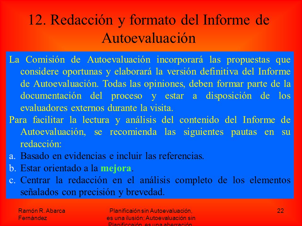 12. Redacción y formato del Informe de Autoevaluación