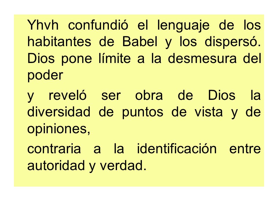 Yhvh confundió el lenguaje de los habitantes de Babel y los dispersó