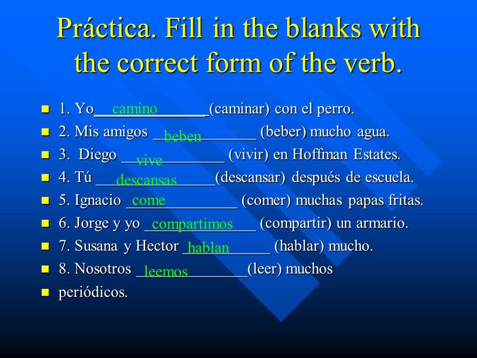 Práctica. Fill in the blanks with the correct form of the verb.