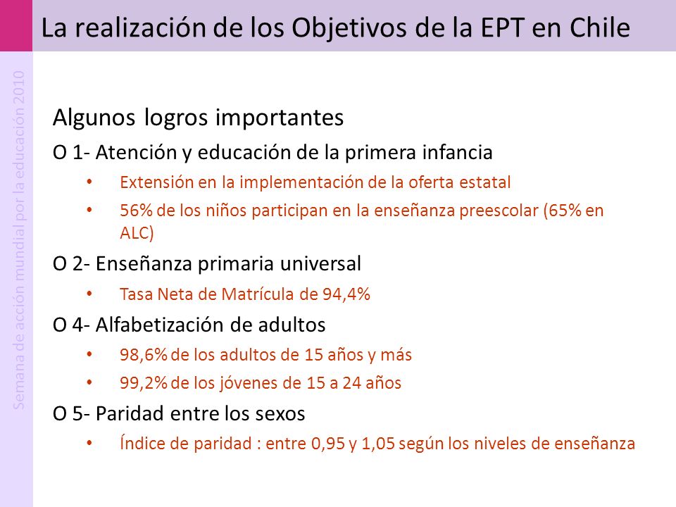 La realización de los Objetivos de la EPT en Chile