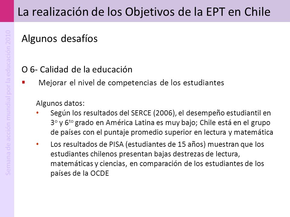 La realización de los Objetivos de la EPT en Chile