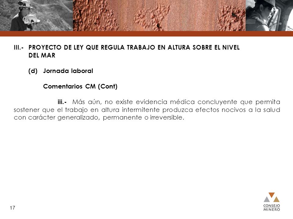 III. -. PROYECTO DE LEY QUE REGULA TRABAJO EN ALTURA SOBRE EL NIVEL