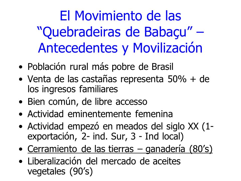 El Movimiento de las Quebradeiras de Babaçu – Antecedentes y Movilización