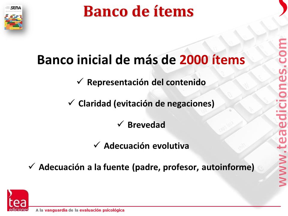 Banco de ítems Banco inicial de más de 2000 ítems