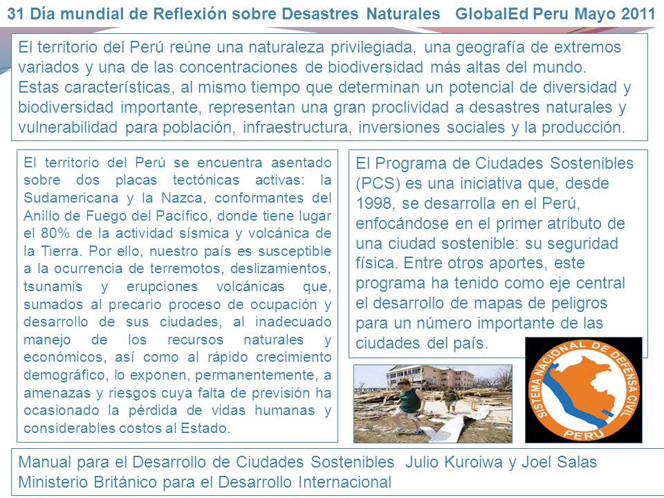 31 Día mundial de Reflexión sobre Desastres Naturales GlobalEd Peru Mayo 2011