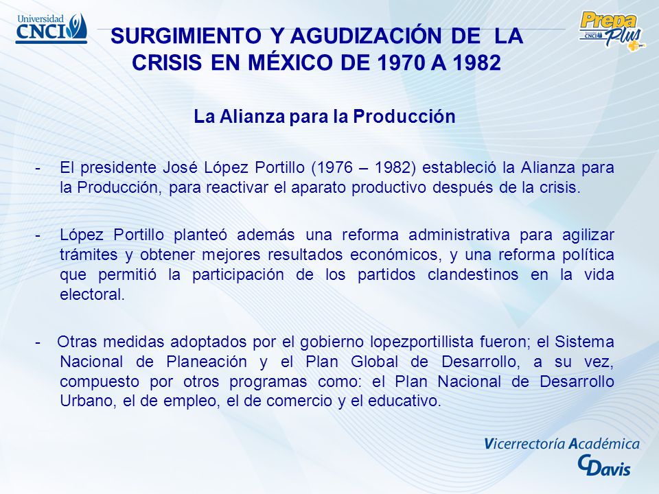 SURGIMIENTO Y AGUDIZACIÓN DE LA CRISIS EN MÉXICO DE 1970 A 1982