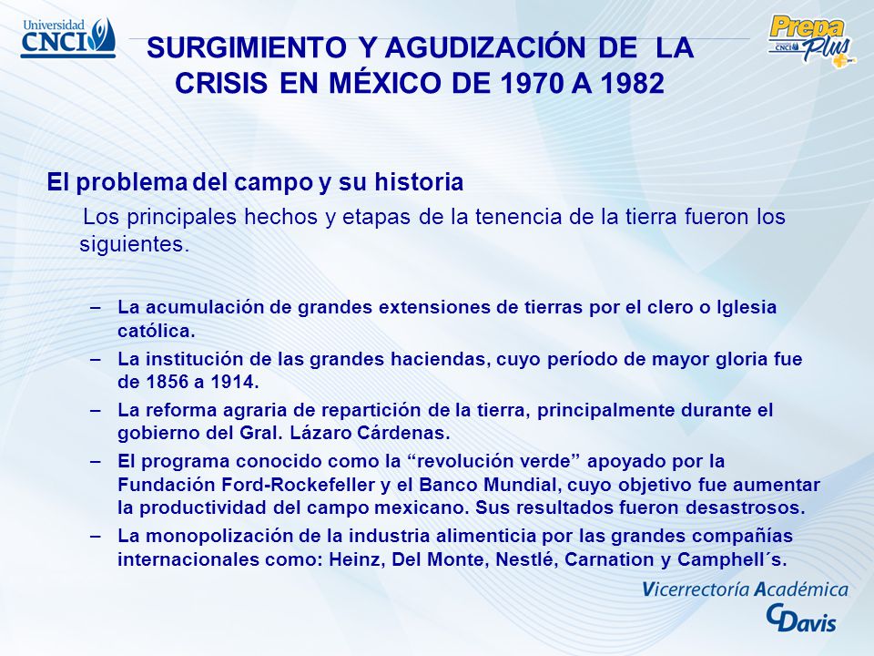 SURGIMIENTO Y AGUDIZACIÓN DE LA CRISIS EN MÉXICO DE 1970 A 1982