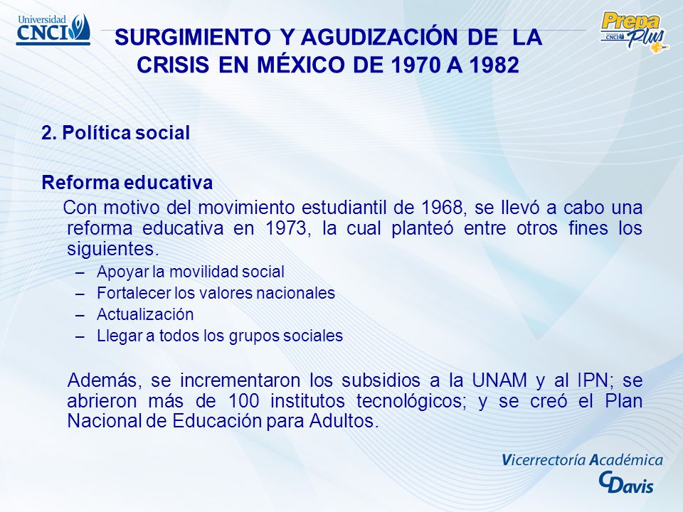 SURGIMIENTO Y AGUDIZACIÓN DE LA CRISIS EN MÉXICO DE 1970 A 1982