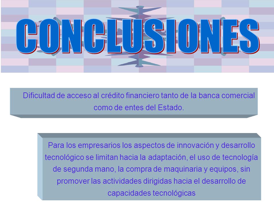 CONCLUSIONES Dificultad de acceso al crédito financiero tanto de la banca comercial como de entes del Estado.