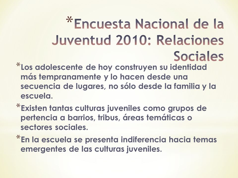 Encuesta Nacional de la Juventud 2010: Relaciones Sociales