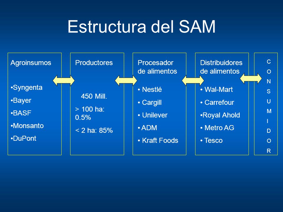 Estructura del SAM Agroinsumos Productores Procesador de alimentos