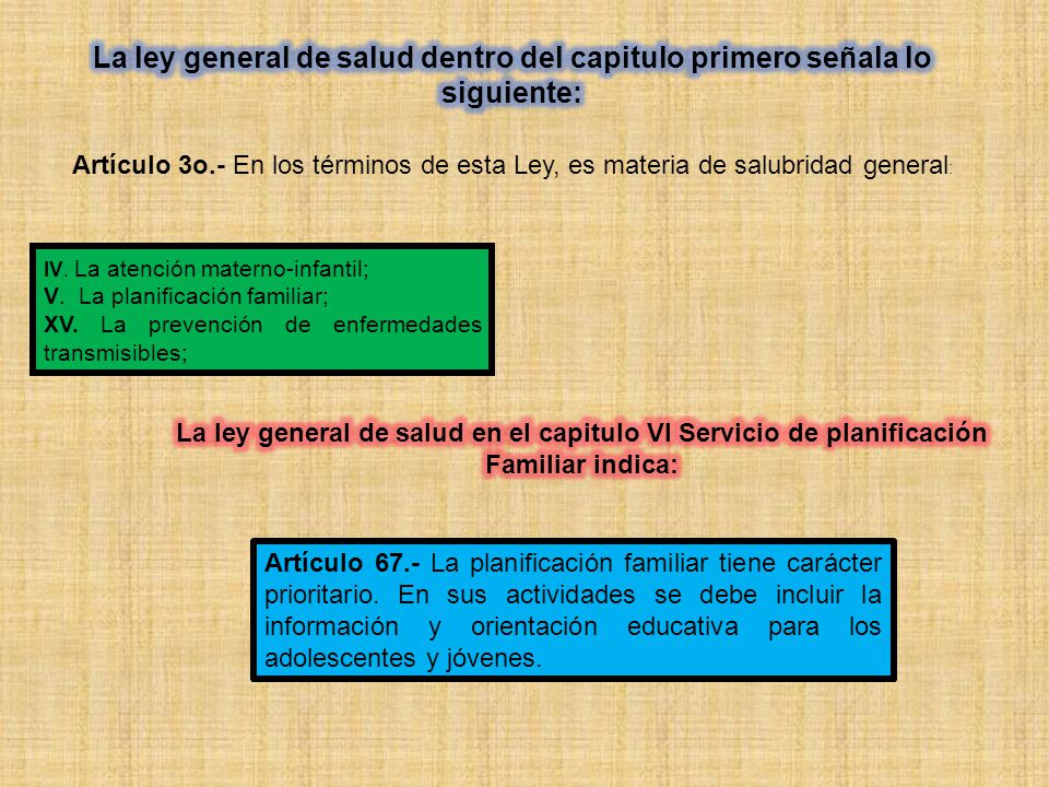 La ley general de salud dentro del capitulo primero señala lo siguiente:
