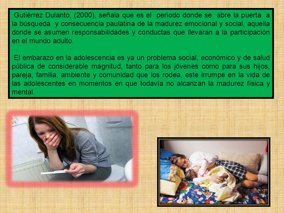 Gutiérrez Dulanto, (2000), señala que es el periodo donde se abre la puerta a la búsqueda y consecuencia paulatina de la madurez emocional y social, aquella donde se asumen responsabilidades y conductas que llevaran a la participación en el mundo adulto.
