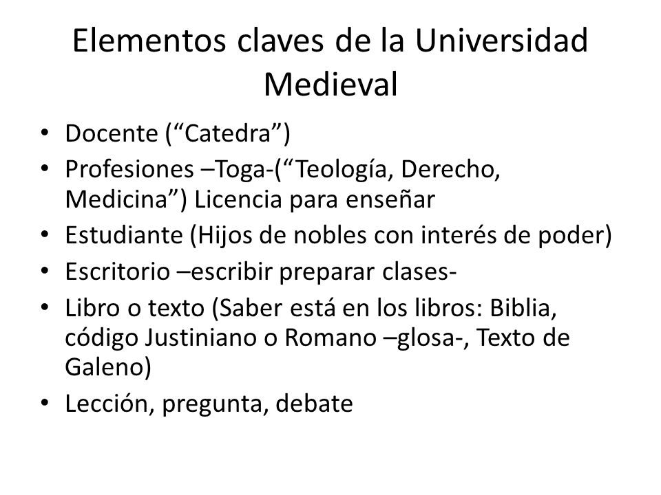 Elementos claves de la Universidad Medieval