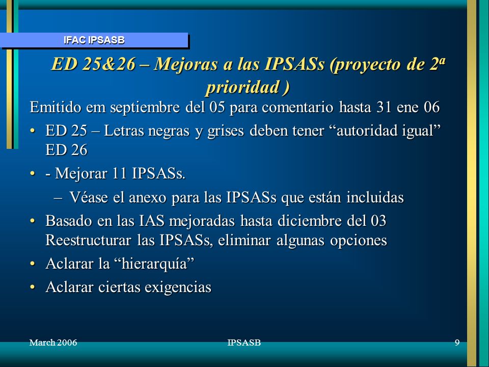 ED 25&26 – Mejoras a las IPSASs (proyecto de 2a prioridad )