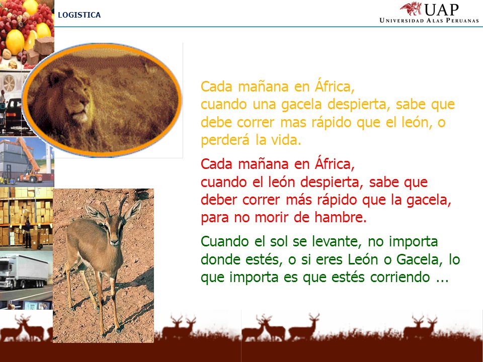 Cada mañana en África, cuando una gacela despierta, sabe que debe correr mas rápido que el león, o perderá la vida.
