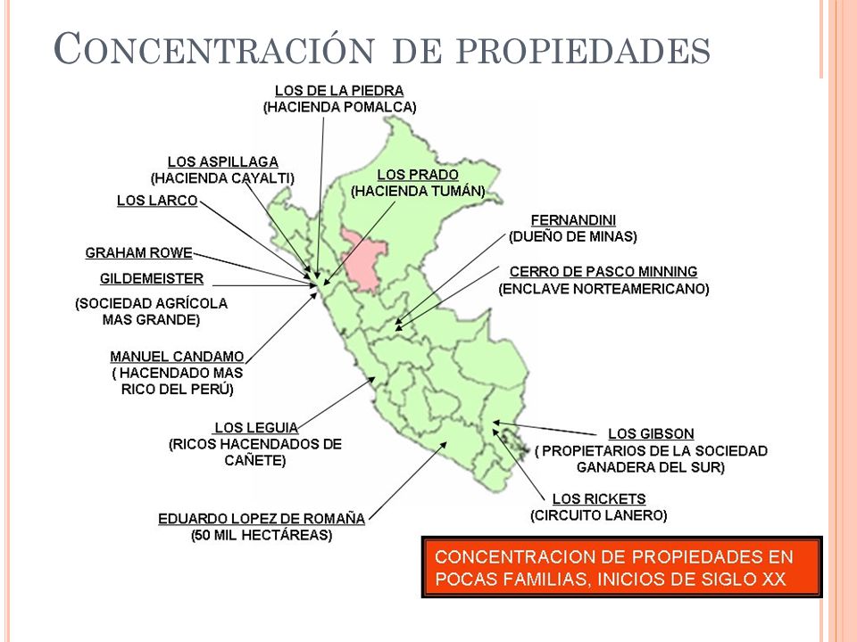 Concentración de propiedades (hacendados – terratenientes - enclaves)