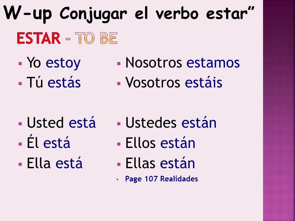 W-up Conjugar el verbo estar